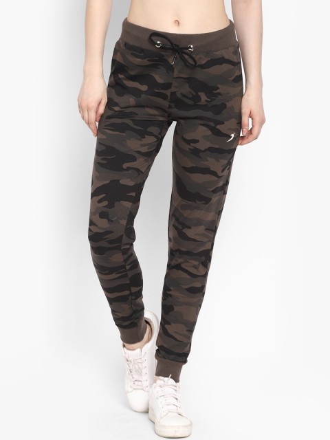 

SAPPER Women Olive Green & Beige Camouflage Printed Cotton Joggers