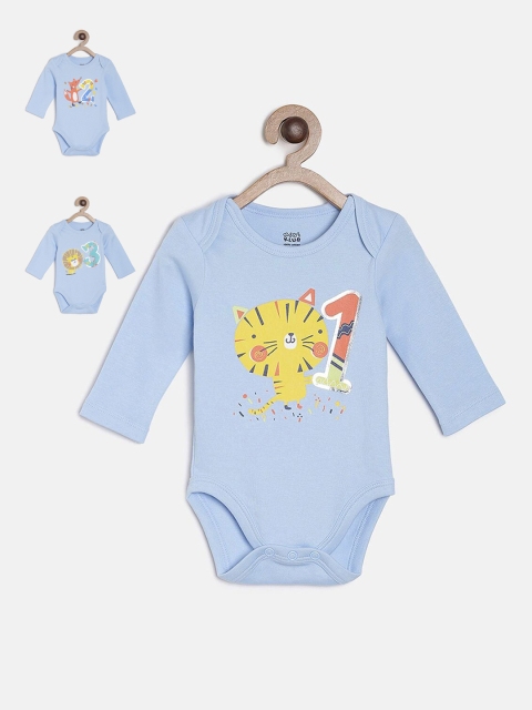 

MINI KLUB Infant Kids Pack Of 3 Pure Cotton Bodysuit, Blue