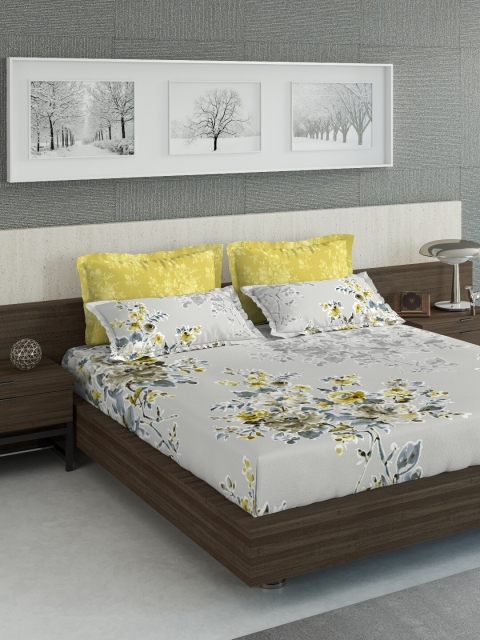 

DDecor Grey & Green Floral 160 TC King Bedsheet with 4 Pillow Covers