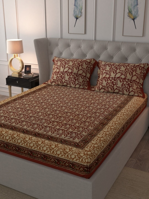 

RANGDESI Red & Beige Ethnic Motifs 210 TC King Bedsheet with 2 Pillow Covers