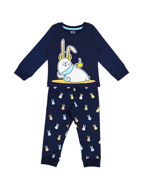 

KICKS & CRAWL Boys Navy Blue & White Printed Night suit