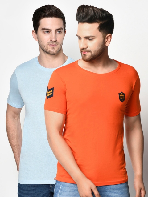 

ELEGANCE Men Blue & Orange Pack of 2 T-shirts