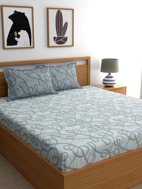 

Dreamscape White & Grey 140 TC Cotton King Bedsheet with 2 Pillow Covers