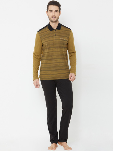 

Sweet Dreams Men Khaki Black Striped Night Suit