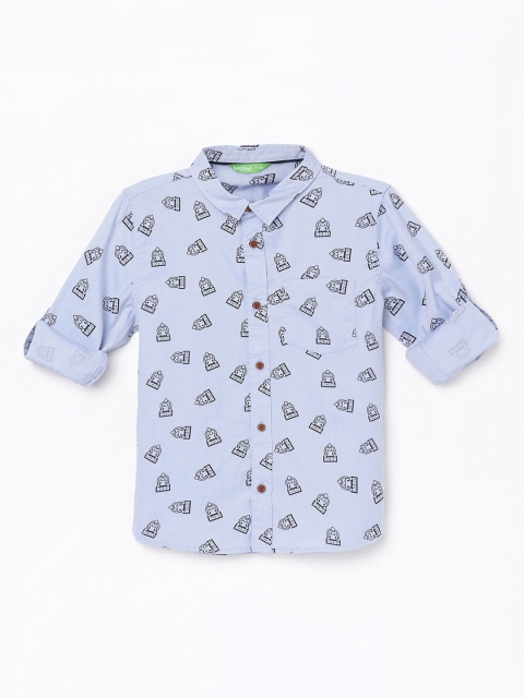 

Bossini Boys Blue & Black Conversational Printed Cotton Casual Shirt