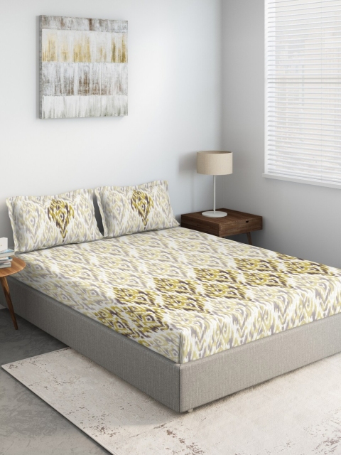 

DDecor Yellow & White Ethnic Motifs 140 TC King Bedsheet with 2 Pillow Covers