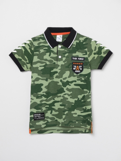 

max Boys Multi Green Camouflage Printed Polo Collar T-shirt