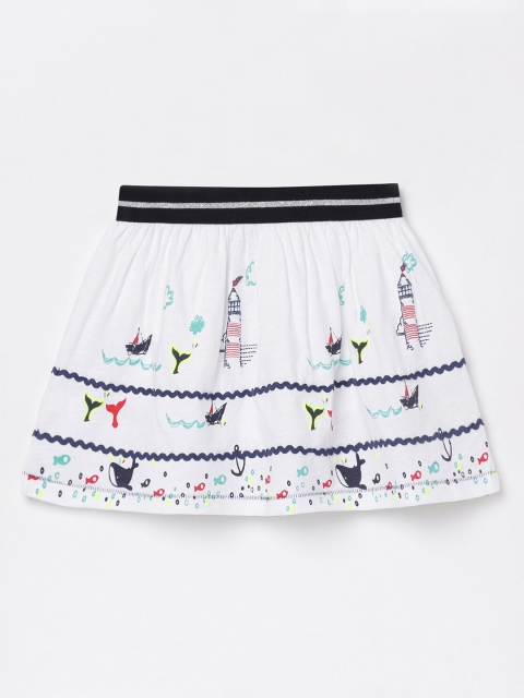 

Bossini Girls White & Navy Blue Printed Mini-Length Flared Skirt