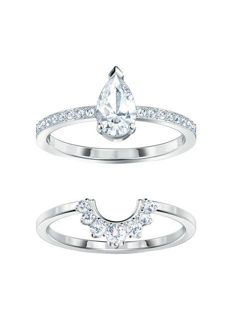

SWAROVSKI White Rhodium-Plated Attract Pear Ring Set