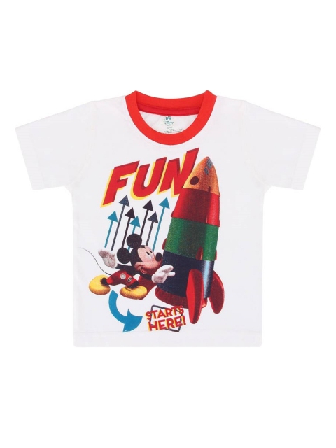 

Disney Boys White & Red Mickey Mouse Printed Cotton T-shirt