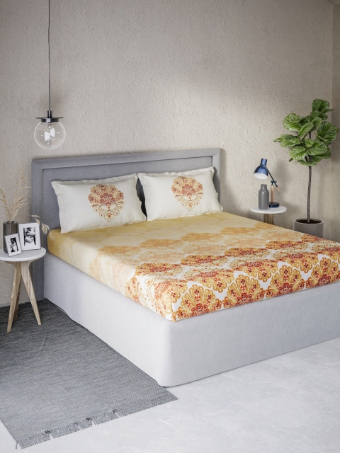 

DDecor Yellow & Brown Ethnic Motifs 150 TC King Bedsheet with 2 Pillow Covers