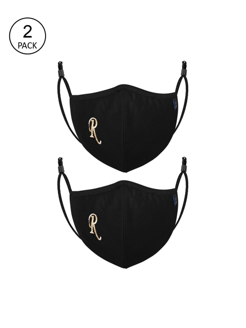 

CENWELL Unisex Pack Of 2 Black & Beige Printed 6-Ply Reusable Pure Cotton Cloth Masks