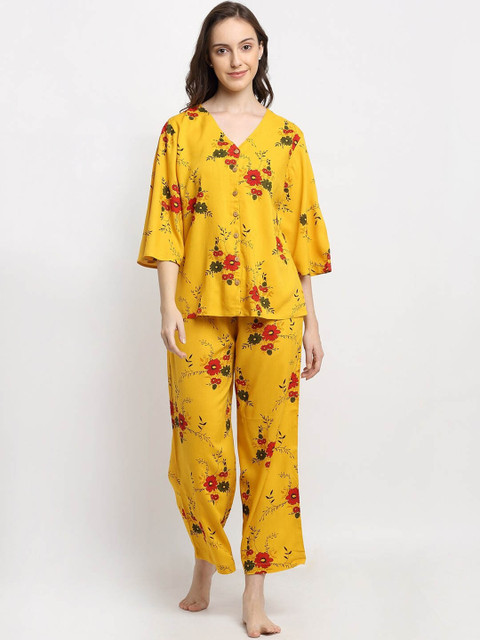 

DIVA WALK EXCLUSIVE Women Yellow & Red Printed Night suit