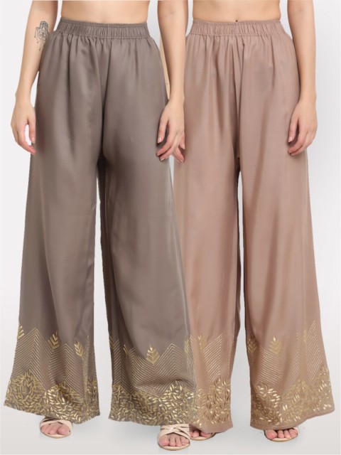 

NEUDIS Women Grey & Brown Pack of 2 Ethnic Motifs Embroidered Ethnic Palazzos