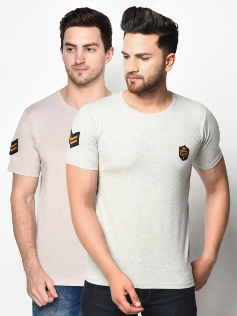 

ELEGANCE Men Beige & Grey Pack Of 2 T-shirt