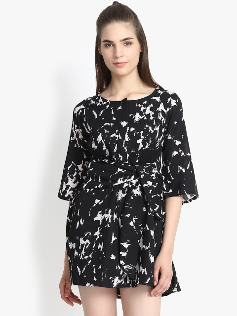 

yelloe Black & White Georgette A-Line Mini Dress