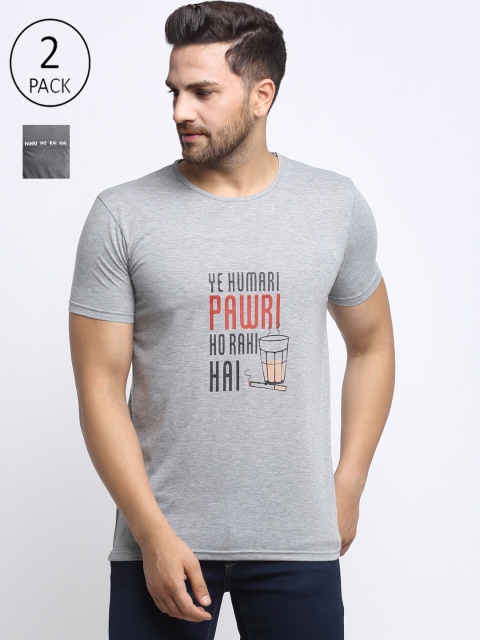 

VIMAL JONNEY Men Pack of 2 Grey Typography Printed T-shirt