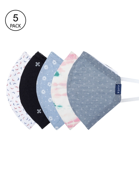 

Llak Jeans Unisex Pack of 5 Printed 3-ply Reusable Cloth Masks, White