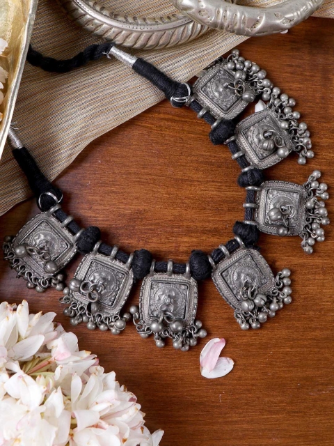 

TEEJH German Silver-Plated Oxidised Necklace