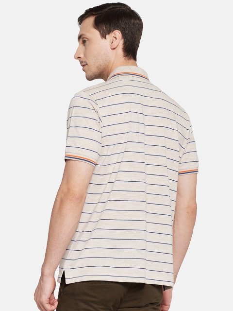 

Monte Carlo Men Beige Striped Polo Collar T-shirt