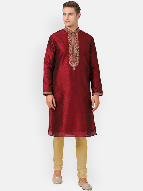 

Louis Philippe Men Maroon Yoke Design Kurta with Churidar