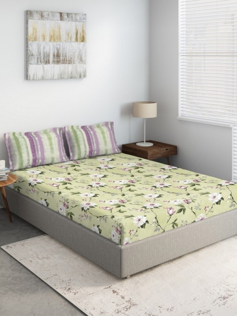 

DDecor Yellow & Pink Floral 140 TC Queen Bedsheet with 2 Pillow Covers