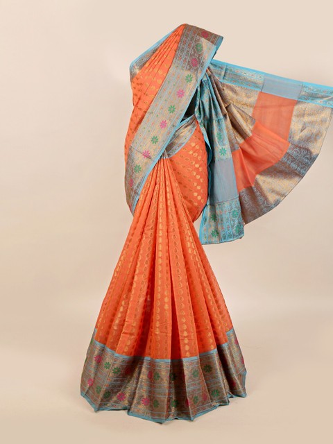 

Pothys Orange & Blue Floral Zari Saree