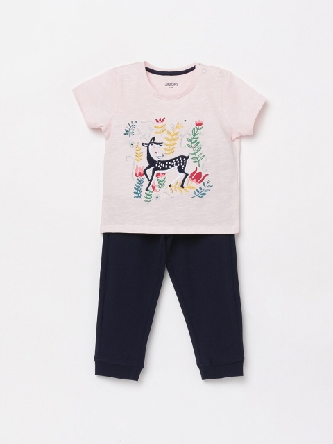 

Juniors by Lifestyle Girls Pink & Navy Blue Printed T-shirt with Pyjamas