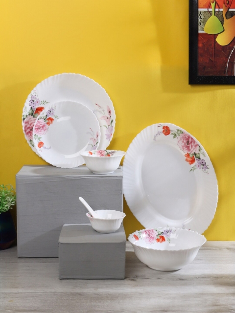 

ceradeco White & Red 33-Pieces Printed Glass Glossy Dinner Set