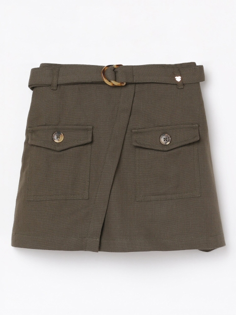 

Bossini Girls Olive Green Solid A-Line Knee-Length Skirt