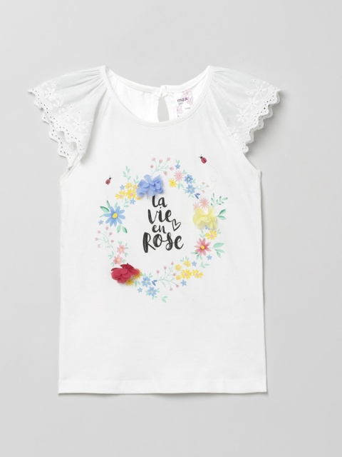

max Girls Off White Floral Printed V-Neck T-shirt