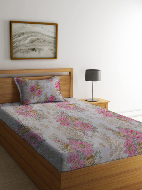 

MAYFAIR HOMES LONDON Yellow & Pink Floral 144 TC Single Bedsheet with 1 Pillow Covers