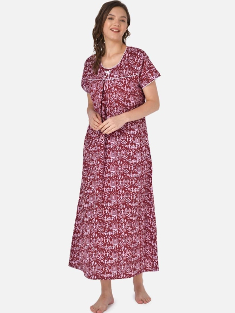 

Klamotten Women Maroon Printed Maxi Nightdress