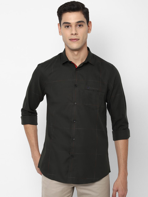 

Allen Solly Men Olive Green Slim Fit Windowpane Checks Checked Cotton Casual Shirt