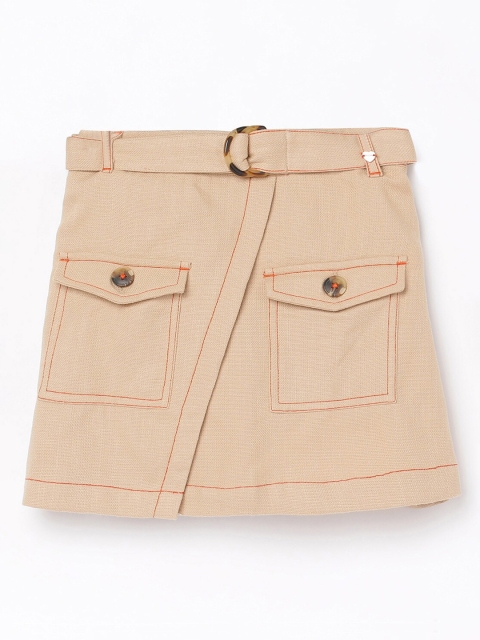 

Bossini Girls Beige-Coloured Solid Mini-Length Flared Skirt