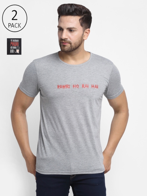 

VIMAL JONNEY Men Grey Pack of 2 Typography T-shirt