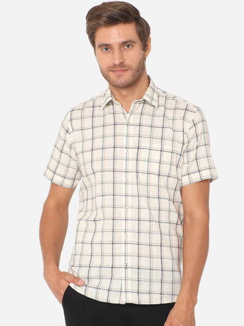 

JADE BLUE Men Cream-Coloured Slim Fit Tartan Checks Checked Casual Shirt