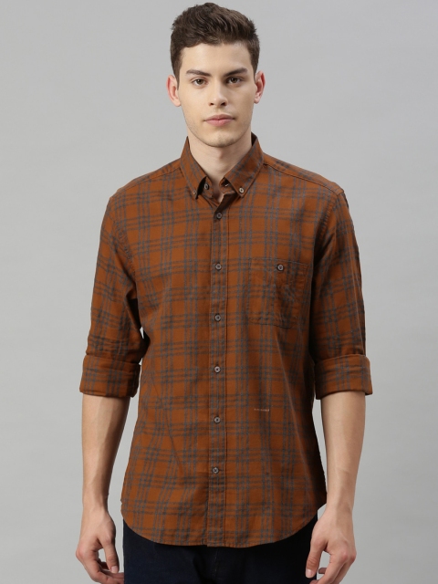 

RARE RABBIT Men Tan Tailored Fit Tartan Checks Checked Casual Shirt