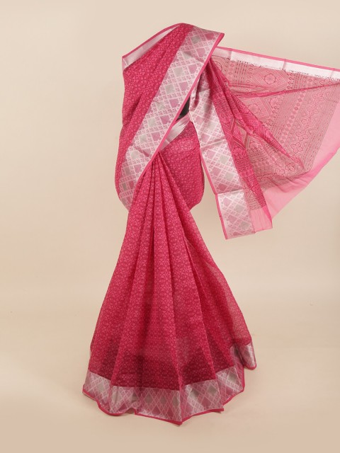 

Pothys Pink & Silver-Toned Ethnic Motifs Saree
