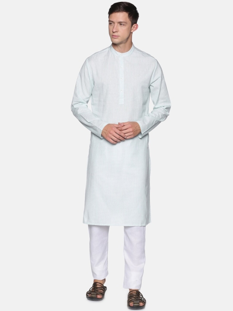 

Saffron Threads Men Turquoise Blue Checked Kurta