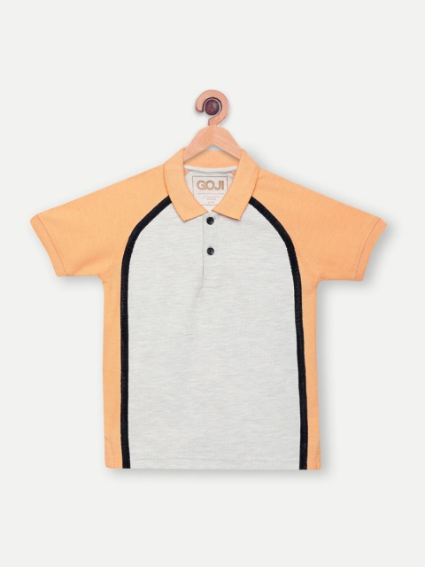 

GOJI Boys Grey & Orange Colourblocked Polo Collar T-shirt