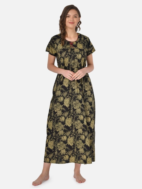 Klamotten Black Printed Maxi Nightdress