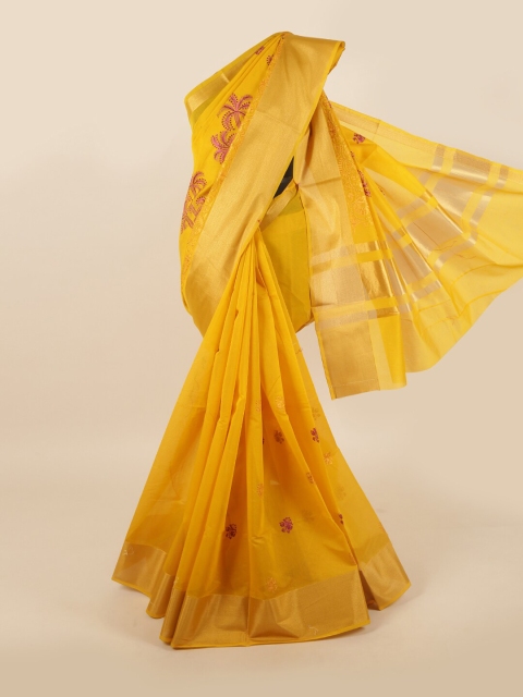 

Pothys Yellow & Pink Floral Cotton Blend Saree