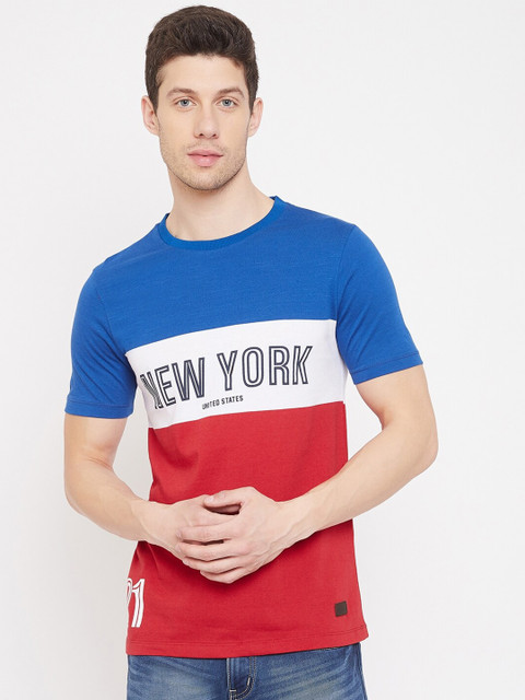 

Austin wood Men Blue & Red Colourblocked T-shirt