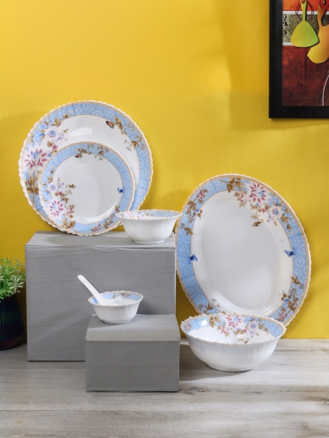 

ceradeco 33 Pcs White & Pieces Printed Glass Glossy Dinner Set