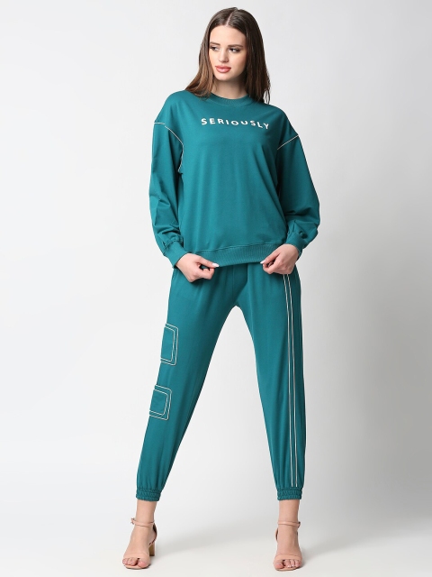 

ANWAIND Women Teal & White Printed Top with Trousers