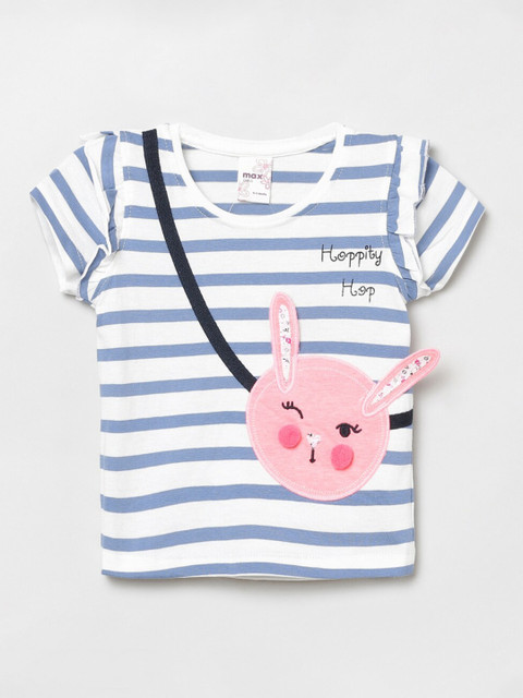 

max Girls Blue & White Striped Cotton T-shirt
