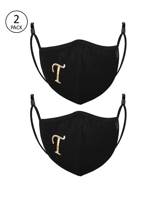 

CENWELL Unisex Pack Of 2 Black Solid 6-Ply Reusable Pure Cotton Cloth Masks