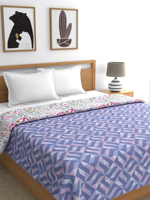 

Trident Blue & White Geometric Microfiber AC Room Reversible Double Bed Dohar