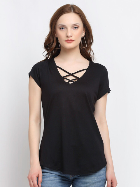 

GRIFFEL Women Black Solid T-shirt